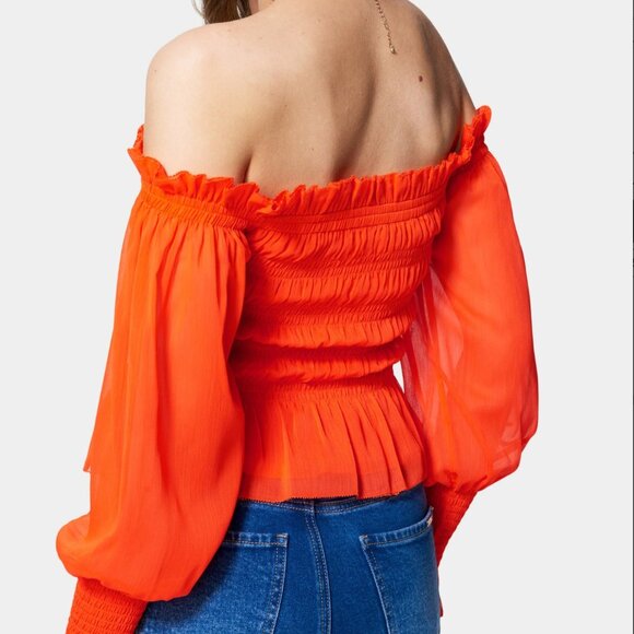 Long Sleeve Smocked Off Shoulder Top - Picture 4 of 4